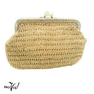 Vintage Clutch Bag by Josef Hand Made in Italy Ivory Woven Purse 9" - Hey VIv